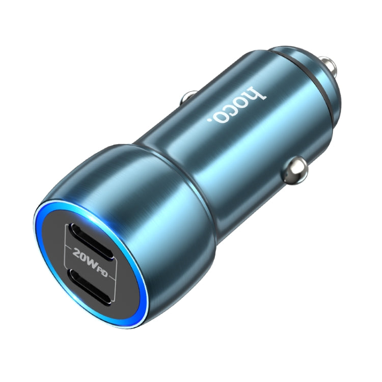 hoco Z48 Tough 40W Dual USB-C / Type-C Port Car Charger(Sapphire Blue) -  by hoco | Online Shopping UK | buy2fix