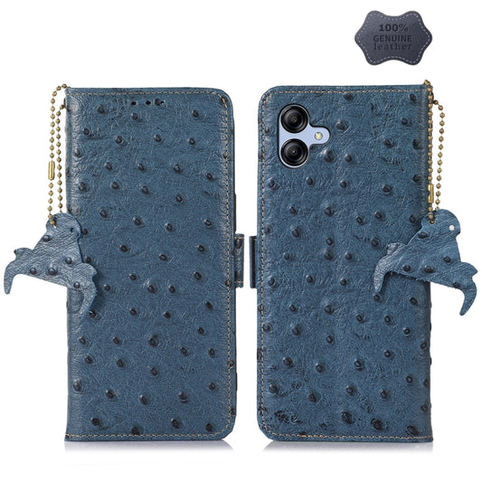 For Samsung Galaxy F14 5G Ostrich Pattern Genuine Leather RFID Phone Case(Blue) - Galaxy Phone Cases by buy2fix | Online Shopping UK | buy2fix