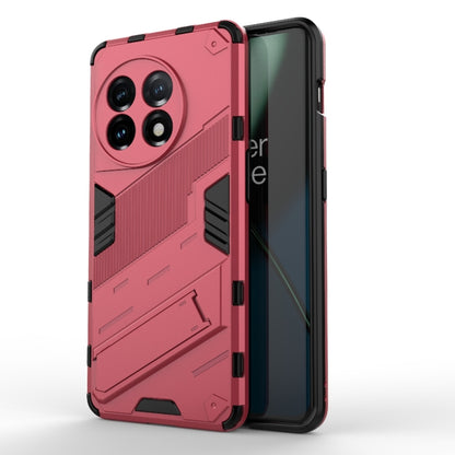 For OnePlus 11 5G Punk Armor 2 in 1 PC + TPU Shockproof Phone Case with Invisible Holder(Light Red) - OnePlus Cases by buy2fix | Online Shopping UK | buy2fix