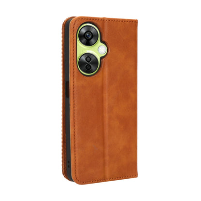 For OnePlus Nord CE 3 Lite Magnetic Buckle Retro Texture Leather Phone Case(Brown) - OnePlus Cases by buy2fix | Online Shopping UK | buy2fix