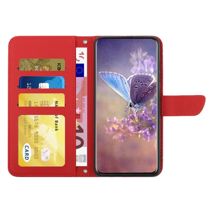 For Xiaomi Poco F5 HT03 Skin Feel Butterfly Embossed Flip Leather Phone Case(Red) - Xiaomi Cases by buy2fix | Online Shopping UK | buy2fix