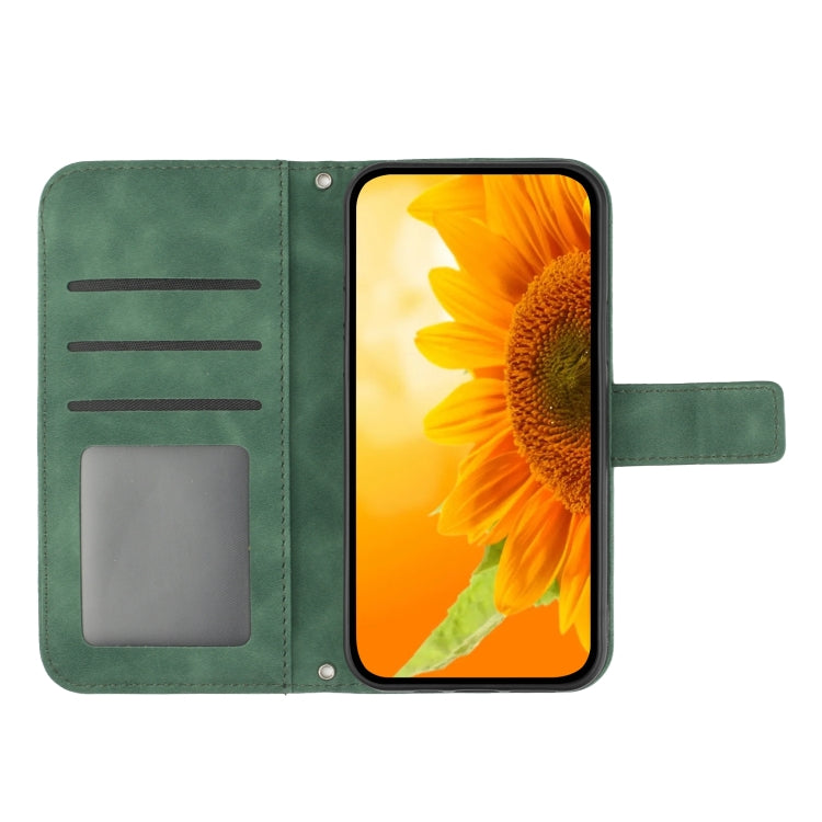 For Xiaomi Redmi Note 12S Skin Feel Sun Flower Embossed Flip Leather Phone Case with Lanyard(Green) - Xiaomi Cases by buy2fix | Online Shopping UK | buy2fix