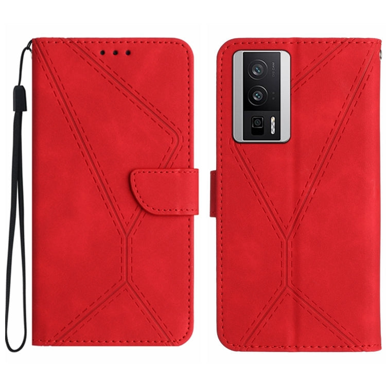 For Xiaomi POCO F5 Pro 5G Stitching Embossed Leather Phone Case(Red) - Xiaomi Cases by buy2fix | Online Shopping UK | buy2fix