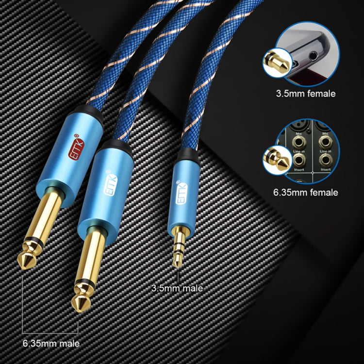 EMK 3.5mm Jack Male to 2 x 6.35mm Jack Male Gold Plated Connector Nylon Braid AUX Cable for Computer / X-BOX / PS3 / CD / DVD, Cable Length:2m(Dark Blue) - Audio Optical Cables by buy2fix | Online Shopping UK | buy2fix