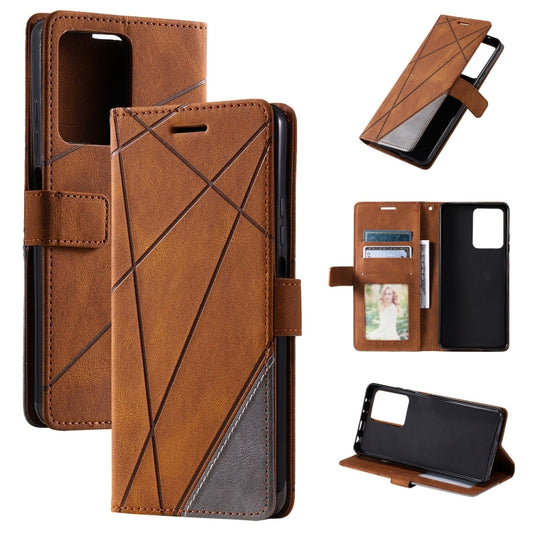 For Redmi Note 12 Pro 5G Global Skin Feel Splicing Horizontal Flip Leather Phone Case(Brown) - Note 12 Pro Cases by buy2fix | Online Shopping UK | buy2fix
