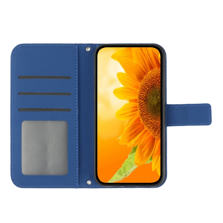 For Huawei P60 Pro Skin Feel Sun Flower Embossed Flip Leather Phone Case with Lanyard(Dark Blue) - Huawei Cases by buy2fix | Online Shopping UK | buy2fix