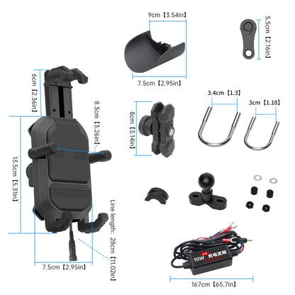 WUPP CS-1848B2 15W Motorcycle Wireless Fast Charging Phone Navigation Holder, Style:Handlebars - Holder by WUPP | Online Shopping UK | buy2fix