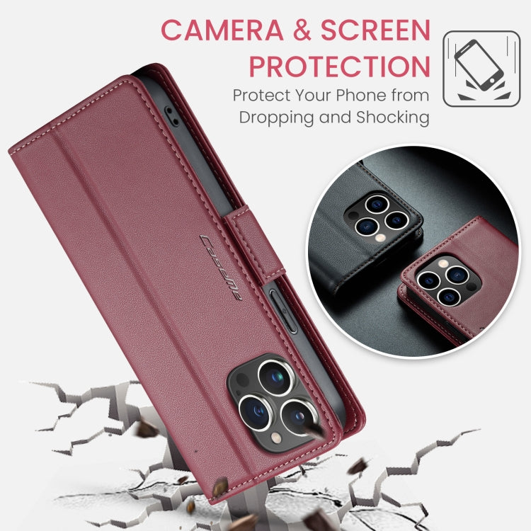 For iPhone 13 Pro Max CaseMe 023 Butterfly Buckle Litchi Texture RFID Anti-theft Leather Phone Case(Wine Red) - iPhone 13 Pro Max Cases by CaseMe | Online Shopping UK | buy2fix