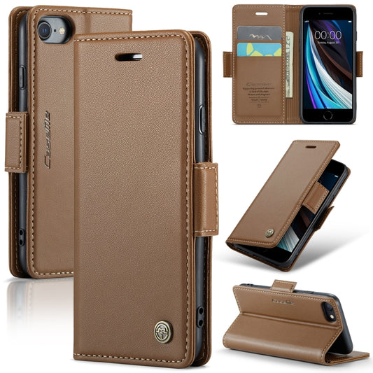 For iPhone SE 2022/SE 2020/6/7/8 CaseMe 023 Butterfly Buckle Litchi Texture RFID Anti-theft Leather Phone Case(Brown) - More iPhone Cases by CaseMe | Online Shopping UK | buy2fix