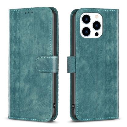 For iPhone 14 Pro Max Plaid Embossed Leather Phone Case(Green) - iPhone 14 Pro Max Cases by buy2fix | Online Shopping UK | buy2fix