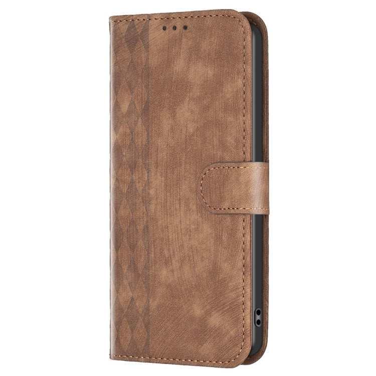 For Xiaomi Redmi 10 5G / Note 11E Plaid Embossed Leather Phone Case(Brown) - Xiaomi Cases by buy2fix | Online Shopping UK | buy2fix