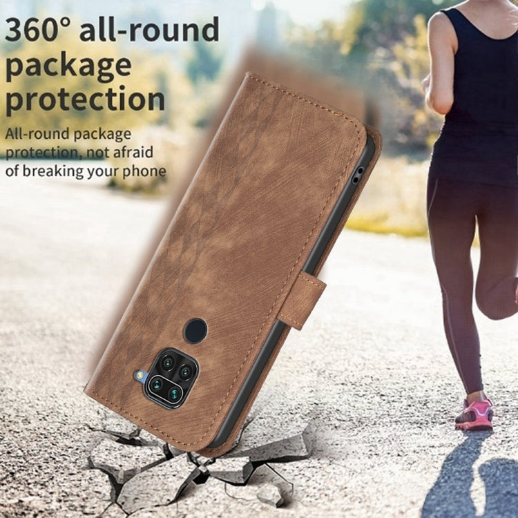 For Xiaomi Redmi Note 9 Plaid Embossed Leather Phone Case(Brown) - Xiaomi Cases by buy2fix | Online Shopping UK | buy2fix