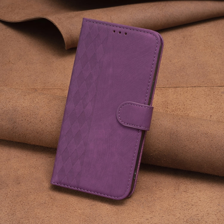 For Xiaomi Redmi 12 4G Plaid Embossed Leather Phone Case(Purple) - Xiaomi Cases by buy2fix | Online Shopping UK | buy2fix