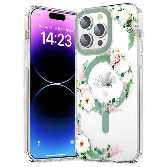 For iPhone 14 Pro MagSafe Magnetic TPU Phone Case(White Pink Rose) - iPhone 14 Pro Cases by buy2fix | Online Shopping UK | buy2fix