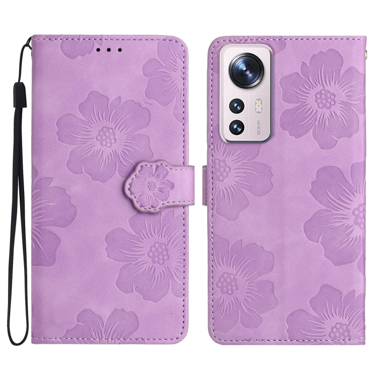 For Xiaomi 12 Pro Flower Embossing Pattern Leather Phone Case(Purple) - 12 Pro Cases by buy2fix | Online Shopping UK | buy2fix