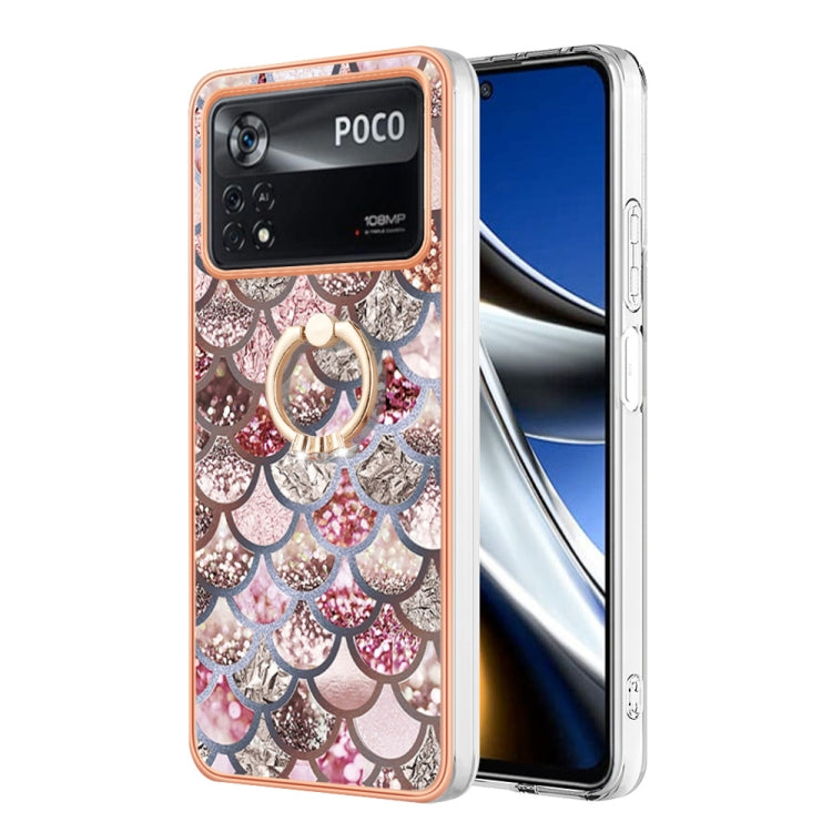 For Xiaomi Poco X4 Pro 5G Electroplating IMD TPU Phone Case with Ring(Pink Scales) - Poco X4 Pro 5G Cases by buy2fix | Online Shopping UK | buy2fix