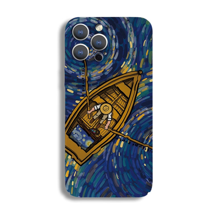 For iPhone 12 Pro Precise Hole Oil Painting Pattern PC Phone Case(Boating) - iPhone 12 / 12 Pro Cases by buy2fix | Online Shopping UK | buy2fix