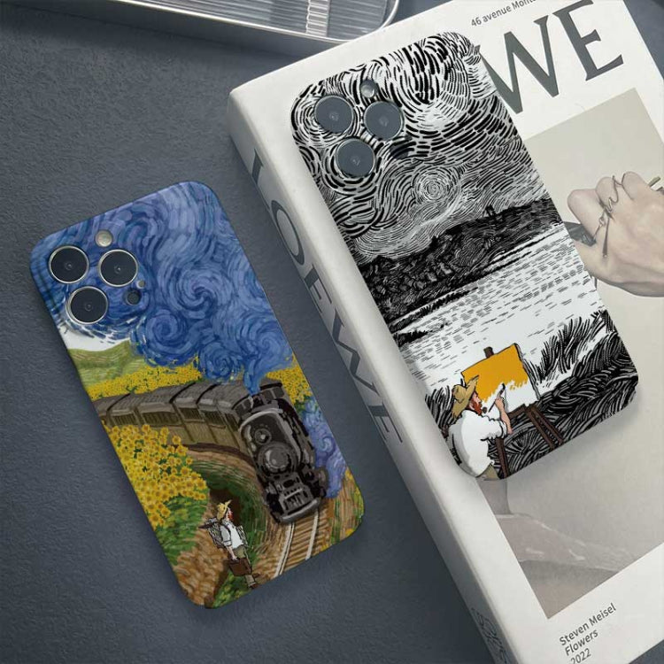 For iPhone 12 Pro Precise Hole Oil Painting Pattern PC Phone Case(Train) - iPhone 12 / 12 Pro Cases by buy2fix | Online Shopping UK | buy2fix