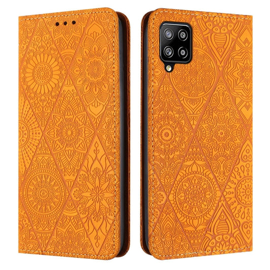 For Samsung Galaxy A42 5G Ethnic Embossed Adsorption Leather Phone Case(Yellow) - Galaxy A42 5G Cases by buy2fix | Online Shopping UK | buy2fix