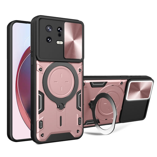 For Xiaomi 13 CD Texture Sliding Camshield Magnetic Holder Phone Case(Pink) - 13 Cases by buy2fix | Online Shopping UK | buy2fix