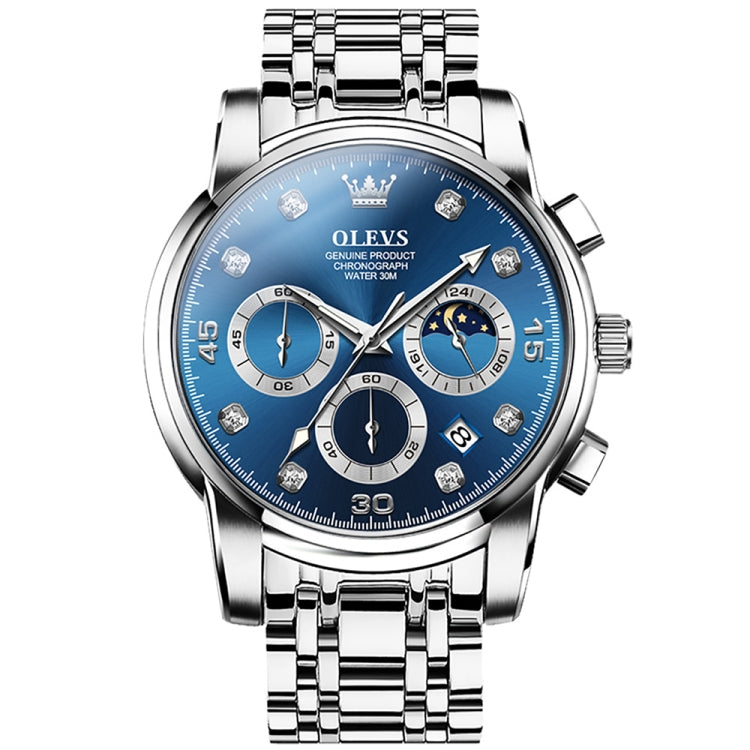 OLEVS 2889 Men Multifunctional Luminous Waterproof Quartz Watch(Blue) - Metal Strap Watches by OLEVS | Online Shopping UK | buy2fix