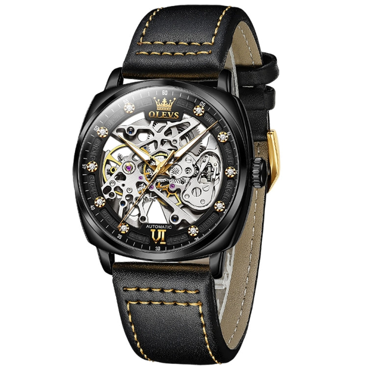 OLEVS 6651 Men Luminous Waterproof Hollow Mechanical Watch(Black) - Leather Strap Watches by OLEVS | Online Shopping UK | buy2fix