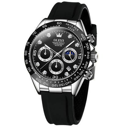 OLEVS 2875 Men Multifunctional Sports Chronograph Waterproof Quartz Watch(Black) - Silicone Strap Watches by OLEVS | Online Shopping UK | buy2fix