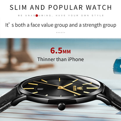 OLEVS 5869 Men Business Waterproof Genuine Leather Strap Quartz Watch(Black) - Leather Strap Watches by OLEVS | Online Shopping UK | buy2fix