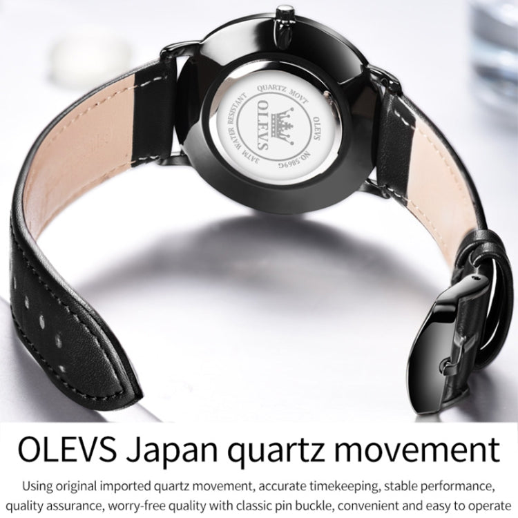OLEVS 5869 1 Pair Couple Waterproof Genuine Leather Strap Quartz Watch(Blue + Rose Gold) - Couple Watches by buy2fix | Online Shopping UK | buy2fix