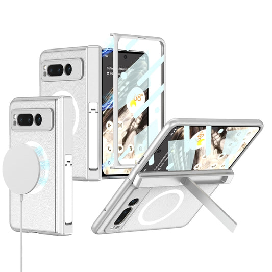 For Google Pixel Fold GKK Integrated Magsafe Fold Hinge Full Coverage Leather Phone Case with Holder(White) - Google Cases by GKK | Online Shopping UK | buy2fix