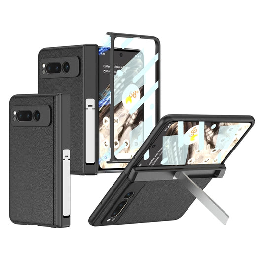 For Google Pixel Fold GKK Integrated Fold Hinge Leather Phone Case with Holder(Black) - Google Cases by GKK | Online Shopping UK | buy2fix