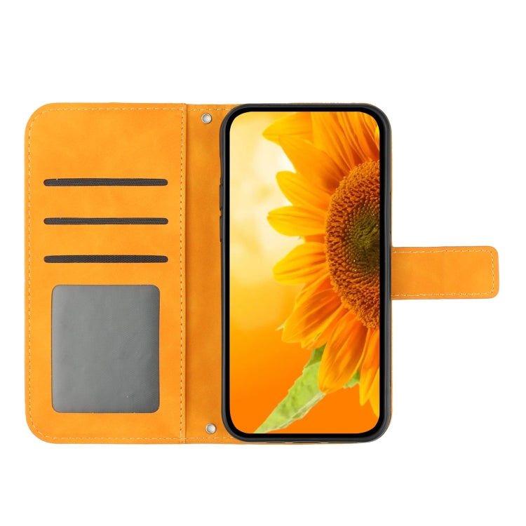 For iPhone 15 Pro Max Skin Feel Sun Flower Embossed Flip Leather Phone Case with Lanyard(Yellow) - iPhone 15 Pro Max Cases by buy2fix | Online Shopping UK | buy2fix