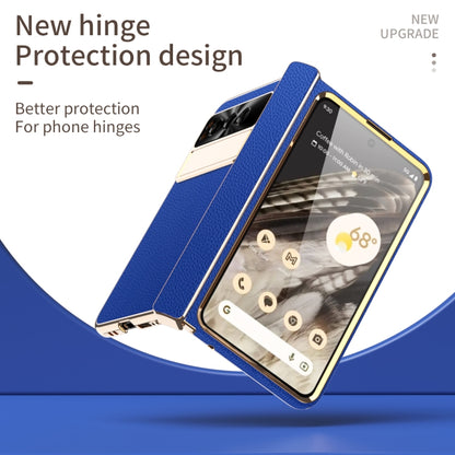 For Google Pixel Fold Litchi Pattern Electroplating Folding Phone Case with Hinge(Royal Blue) - Google Cases by buy2fix | Online Shopping UK | buy2fix