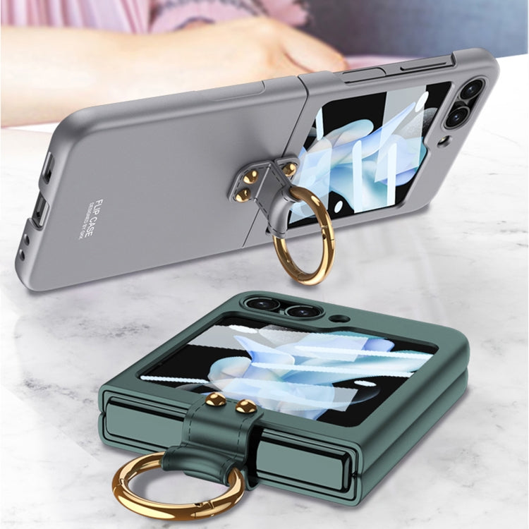 For Samsung Galaxy Z Flip5 GKK Ultra-thin PC Full Coverage Phone Case with Ring Holder / Tempered Film(Dark Green) - Galaxy Z Flip5 Cases by GKK | Online Shopping UK | buy2fix