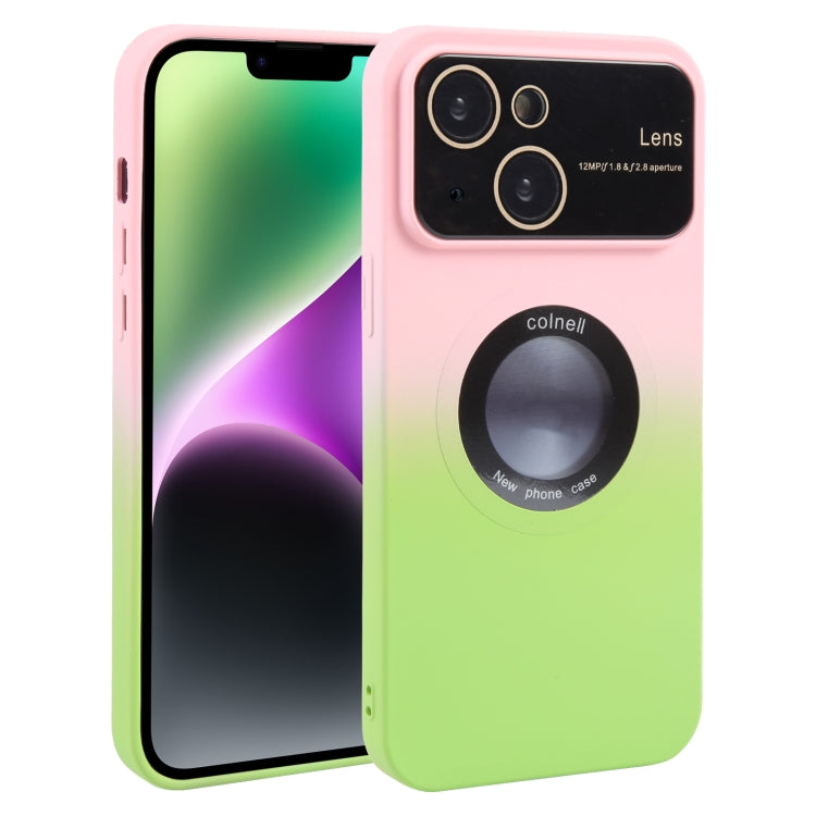 For iPhone 15 Gradient Silicone Shockproof Magsafe Phone Case with Lens Film(Pink Green) - iPhone 15 Cases by buy2fix | Online Shopping UK | buy2fix