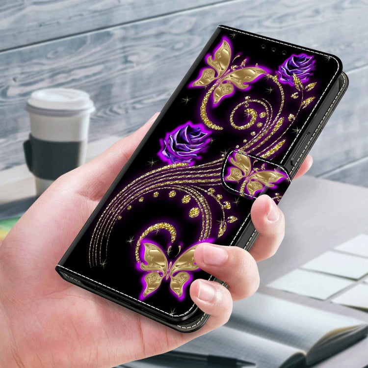 For Xiaomi Redmi 9A Crystal 3D Shockproof Protective Leather Phone Case(Purple Flower Butterfly) - Xiaomi Cases by buy2fix | Online Shopping UK | buy2fix