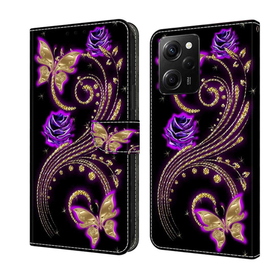 For Xiaomi Redmi Note 12 Pro Global Crystal 3D Shockproof Protective Leather Phone Case(Purple Flower Butterfly) - Xiaomi Cases by buy2fix | Online Shopping UK | buy2fix