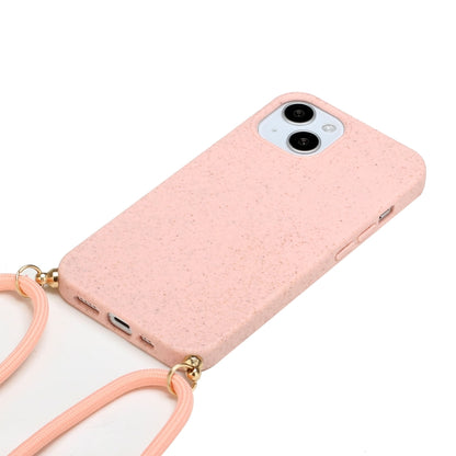 For iPhone 15 Plus Wheat Straw Material + TPU Phone Case with Lanyard(Pink) - iPhone 15 Plus Cases by buy2fix | Online Shopping UK | buy2fix