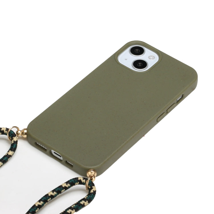 For iPhone 15 Wheat Straw Material + TPU Phone Case with Lanyard(Army Green) - iPhone 15 Cases by buy2fix | Online Shopping UK | buy2fix