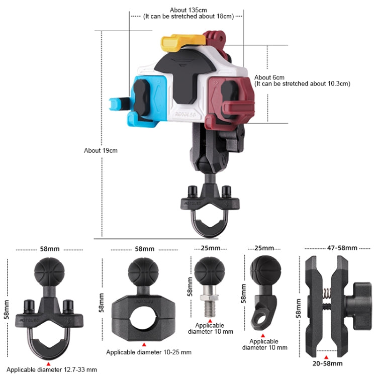 MOTOSLG Crab Motorcycle Phone Clamp Bracket M10 Ballhead Mount(Black) - Holder by MOTOLSG | Online Shopping UK | buy2fix