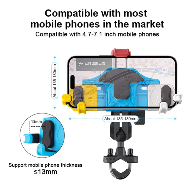 MOTOSLG Crab Motorcycle Phone Clamp Bracket O-Type Rear Mirror Mount with Anti-theft Lock(Yellow Blue White) - Holder by MOTOLSG | Online Shopping UK | buy2fix