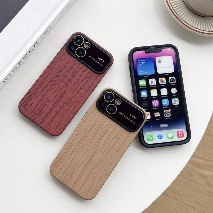 For iPhone 11 Wood Grain TPU Phone Case with Lens Film(Khaki) - iPhone 11 Cases by buy2fix | Online Shopping UK | buy2fix
