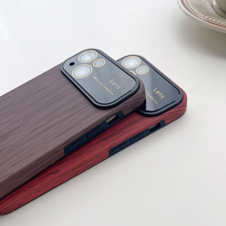 For iPhone 13 Pro Wood Grain TPU Phone Case with Lens Film(Red) - iPhone 13 Pro Cases by buy2fix | Online Shopping UK | buy2fix