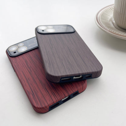 For iPhone 14 Pro Wood Grain TPU Phone Case with Lens Film(Brown) - iPhone 14 Pro Cases by buy2fix | Online Shopping UK | buy2fix