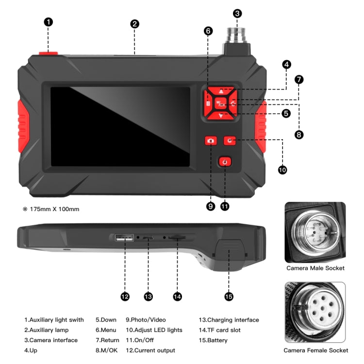 P30 5.5mm 1080P IP68 Waterproof 4.3 inch Screen Dual Camera Digital Endoscope, Length:10m Hard Cable(Black) -  by buy2fix | Online Shopping UK | buy2fix