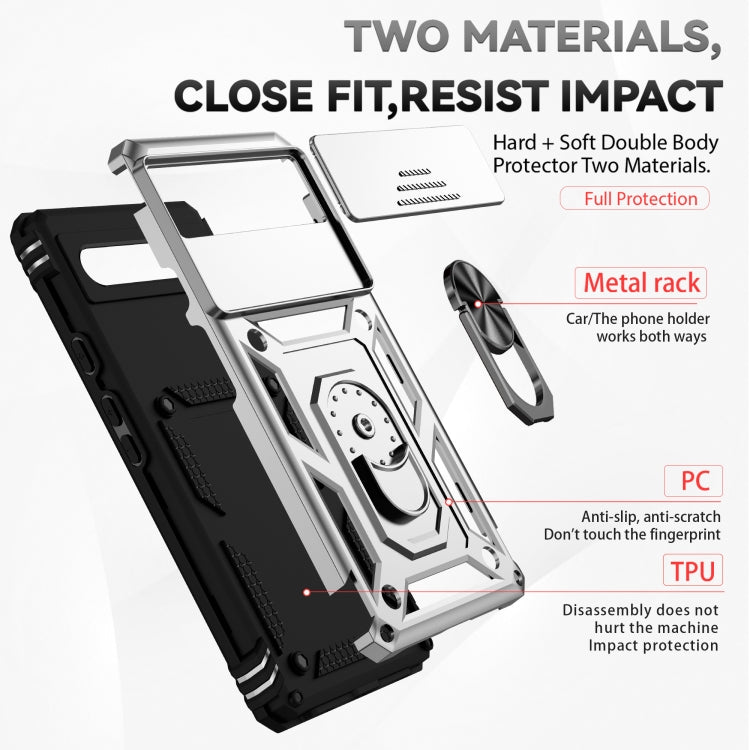 For Google Pixel 6a Sliding Camshield Holder Phone Case(Silver) - Google Cases by buy2fix | Online Shopping UK | buy2fix