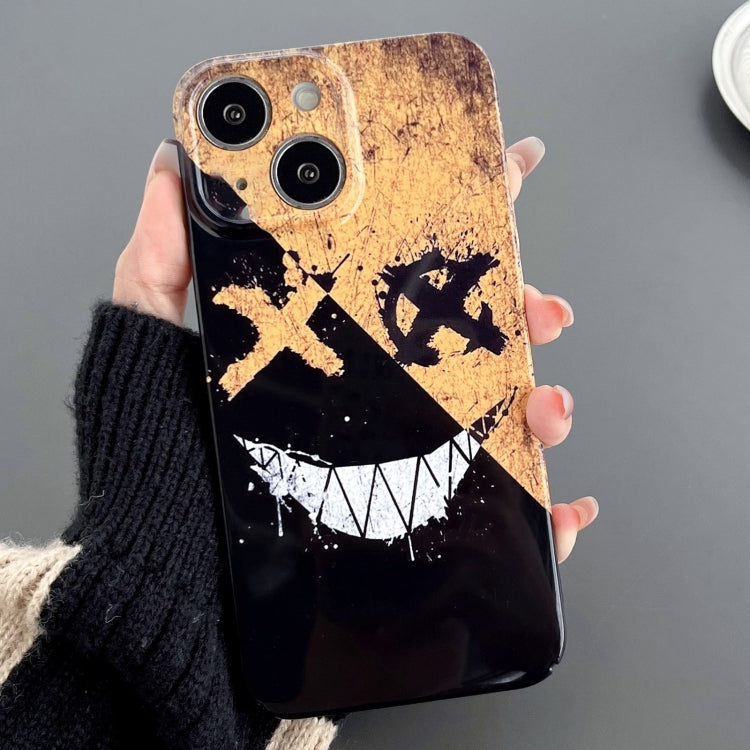 For iPhone 13 Painted Pattern Precise Hole PC Phone Case(Black Yellow Smiling) - iPhone 13 Cases by buy2fix | Online Shopping UK | buy2fix