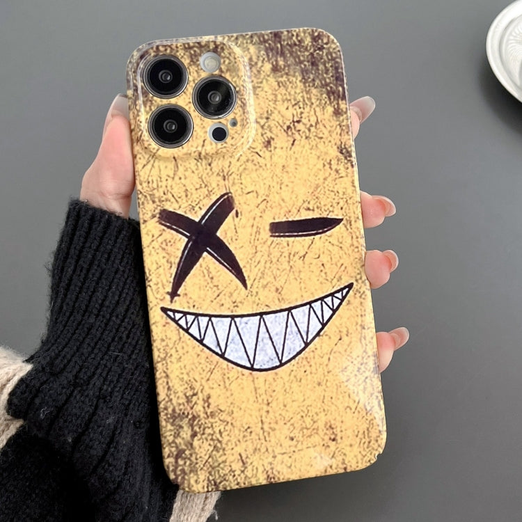 For iPhone 12 Pro Painted Pattern Precise Hole PC Phone Case(Yellow Background Smiling) - iPhone 12 / 12 Pro Cases by buy2fix | Online Shopping UK | buy2fix