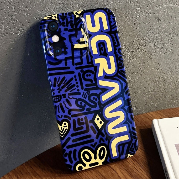 For iPhone XS Max Painted Pattern Precise Hole PC Phone Case(Blue SCR) - More iPhone Cases by buy2fix | Online Shopping UK | buy2fix