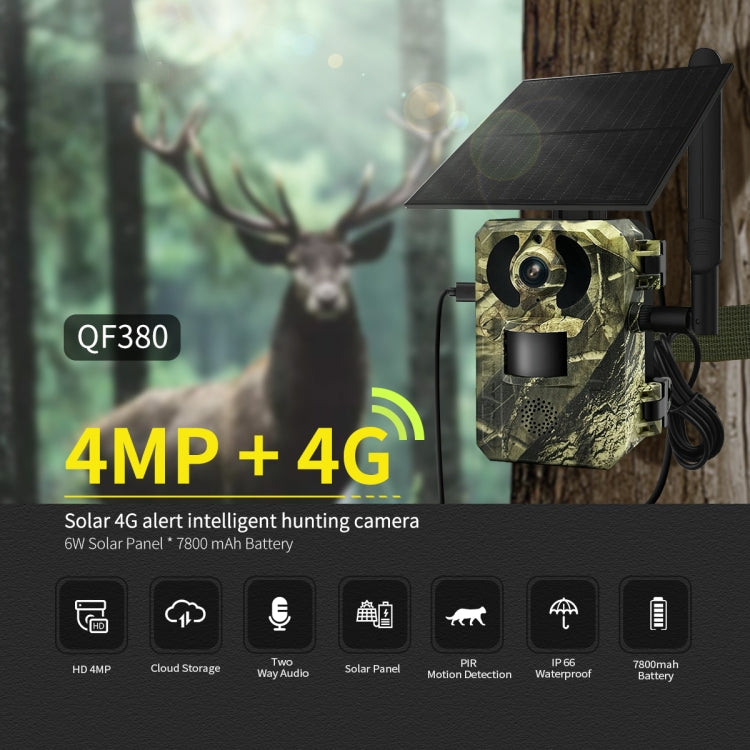 ESCAM QF380 4MP Network Solar PIR Alert Smart Wildlife Hunting Camera, 4G:EU Version(Camouflage) - Hunting Cameras by ESCAM | Online Shopping UK | buy2fix